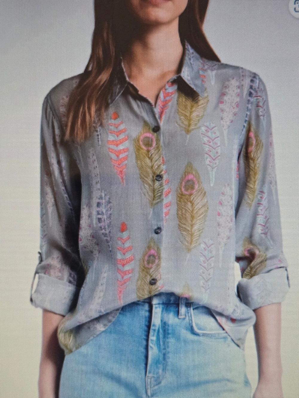 AP.NY Floral Button Front Roll Cuff Shirt SZ S 4 6